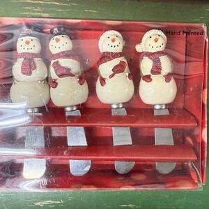 St. Nicholas square Yuletide holiday Snowman Cheese dip Spreaders Set